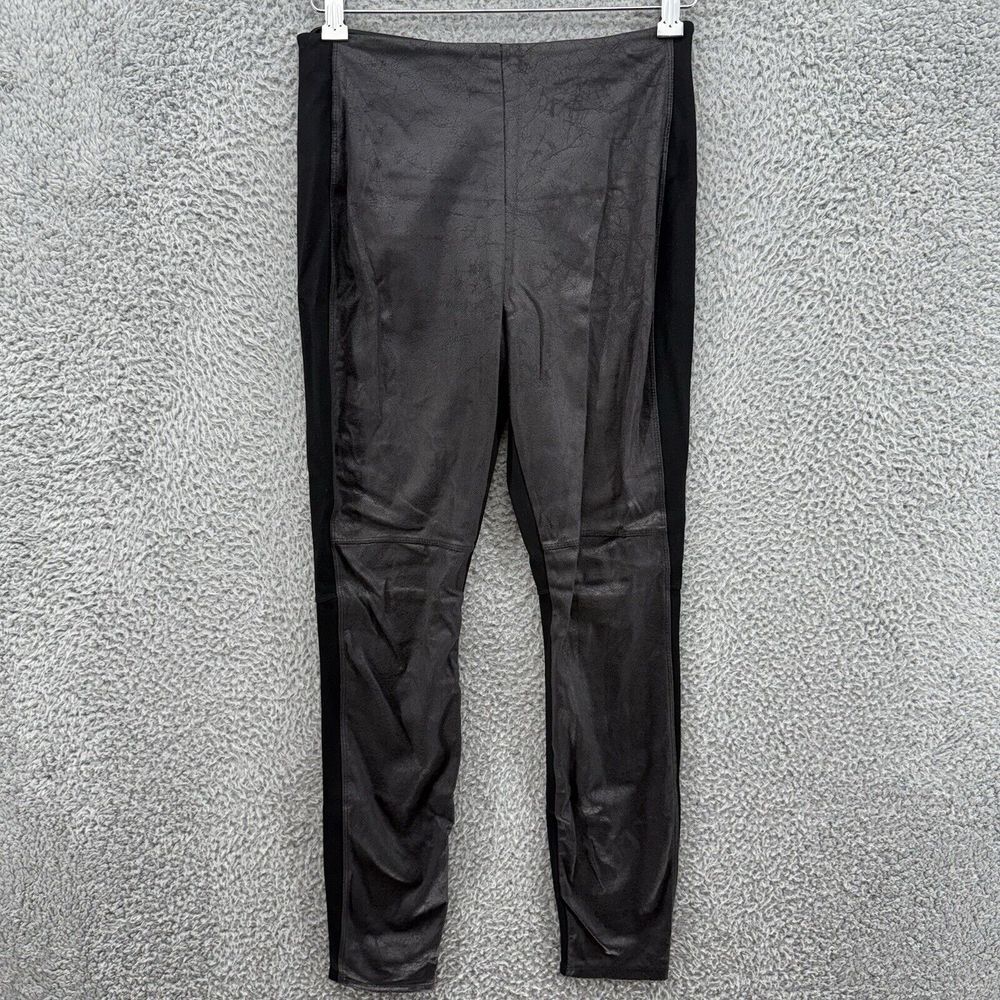 Lysse Women's Small Gray Black Boho Leggings 2 Side Faux Leather Comfort Stretch